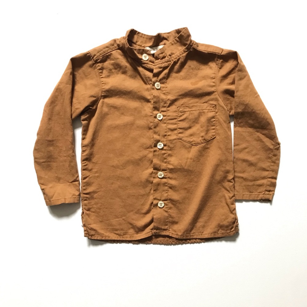 Mabo Kids' Long-Sleeve Button-Up Shirt in Rust Brown